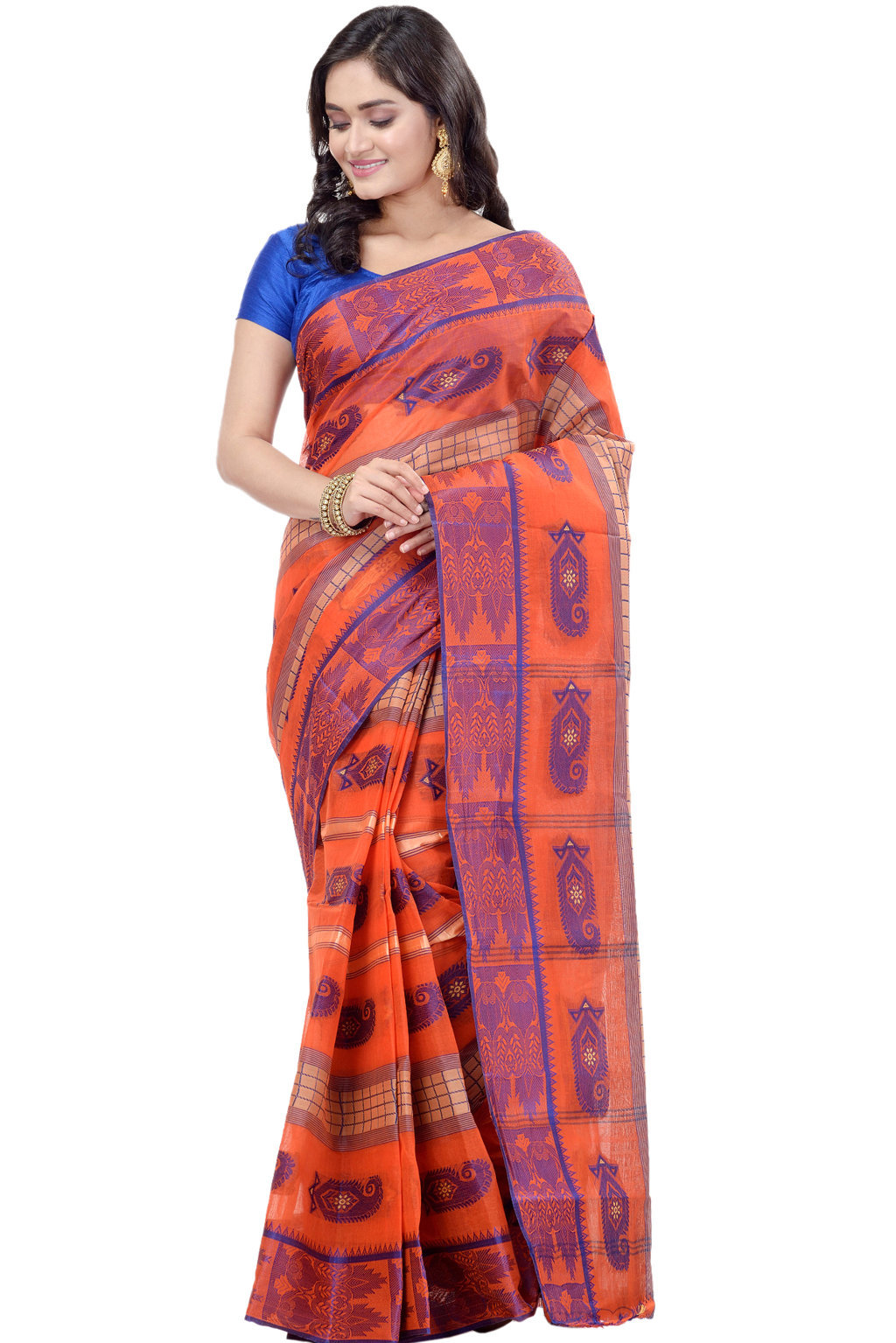 Orange Pure Cotton Vagmi_Buti Tant Saree (139)